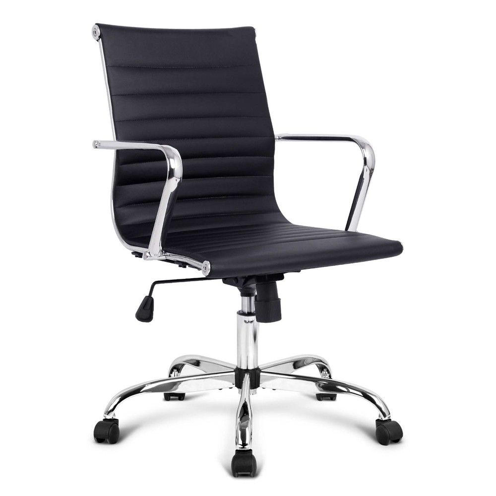 Replica Eames Pu Leather Low Back Office Chair Black Moorabbin