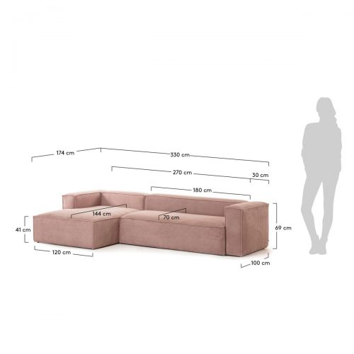 Blok 1 500x500 - The Blok 3 Seater LHS Chaise - Pink Corduroy