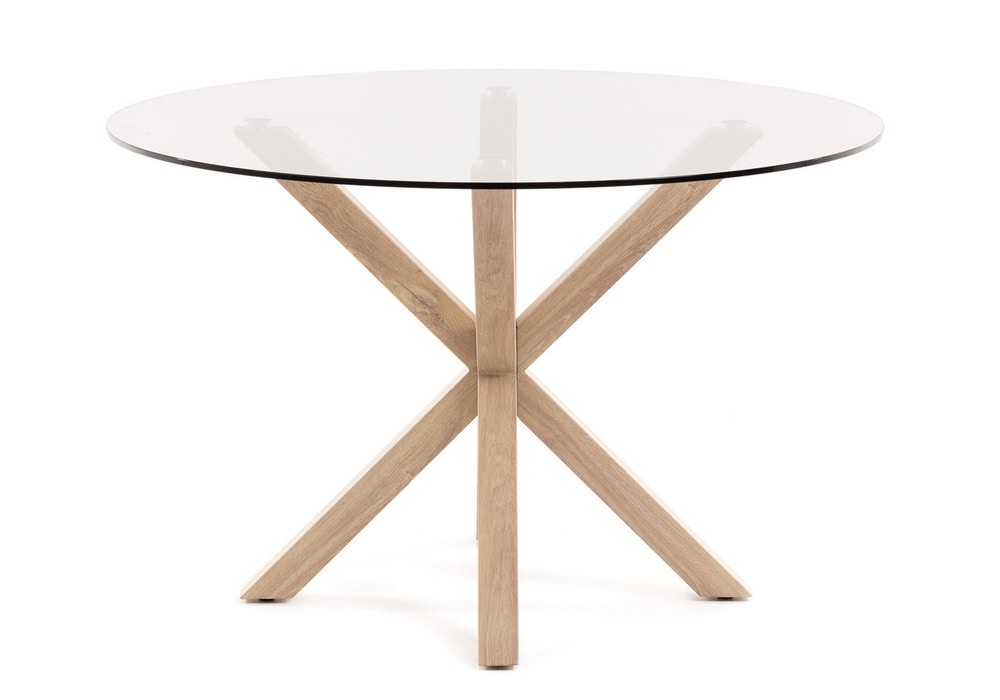 ARYA ROUDN GLASS 4 - Ayra 1190 Round Glass Dining Table - Natural Oak Frame