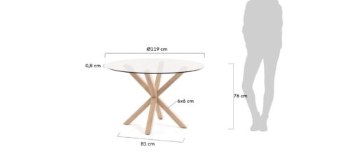 ARYA ROUDN GLASS DIMENSION 500x223 - Ayra 1190 Round Glass Dining Table - Natural Oak Frame