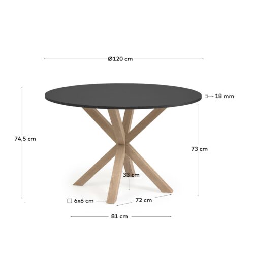 arya natural black 120 SIZE 500x500 - Arya Round 120 Dining Table - Black Top/Natural Base