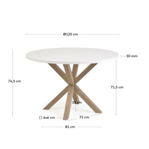 arya white top 3 500x500 - Arya Round 120 Dining Table - White Top/Natural Base