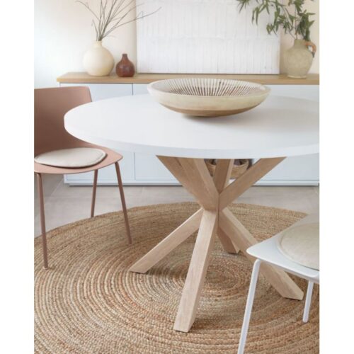 arya white top 5 500x500 - Arya Round 120 Dining Table - White Top/Natural Base