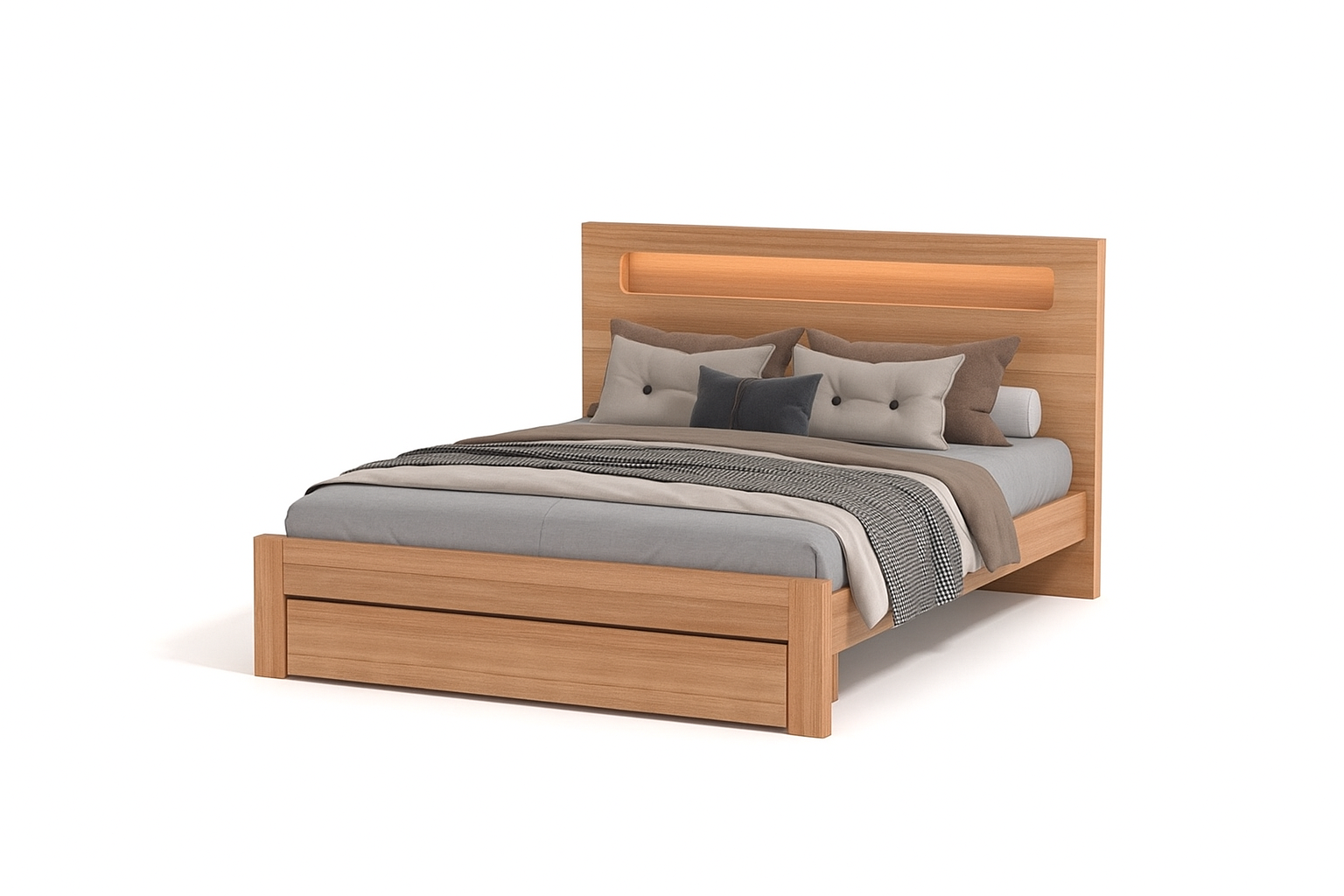 Modern Oak Bed with Soft Glow 1 - Amora Messmate King Single Bedframe